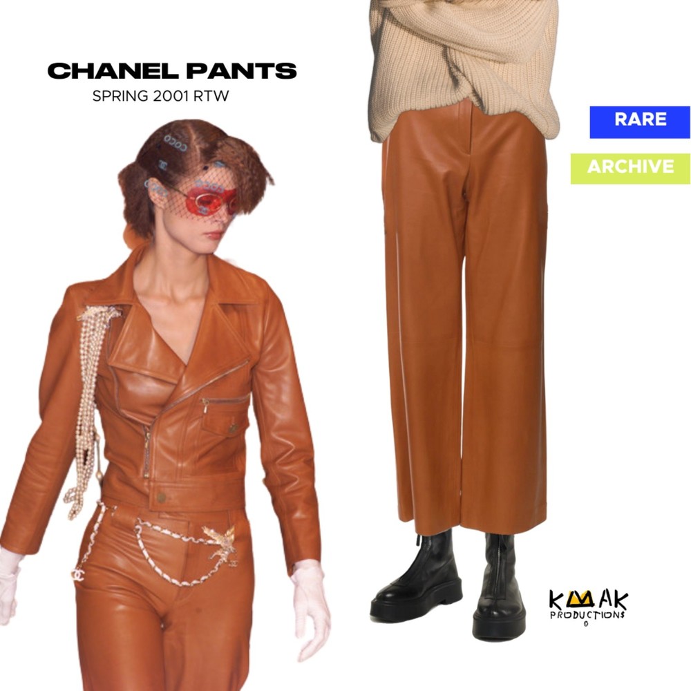 Chanel 2001 Leather Wide Leg Pants